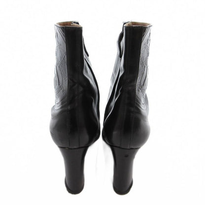 Hermes Exlibris Short Boots Embossed Logo Side Zip 38 Black YJ