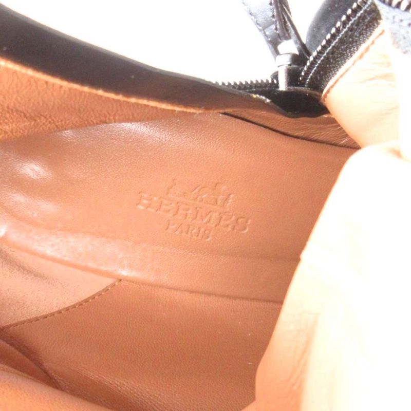 Hermes Exlibris Short Boots Embossed Logo Side Zip 38 Black YJ