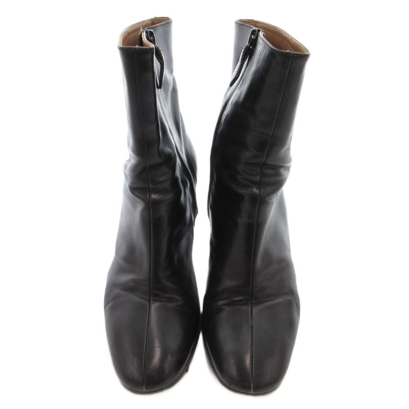 Hermes Exlibris Short Boots Embossed Logo Side Zip 38 Black YJ