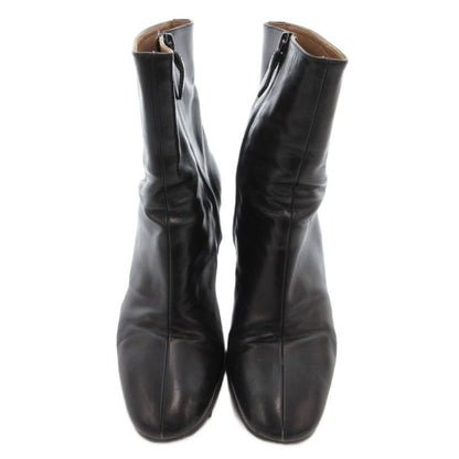 Hermes Exlibris Short Boots Embossed Logo Side Zip 38 Black YJ