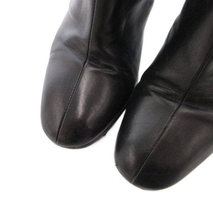 Hermes Exlibris Short Boots Embossed Logo Side Zip 38 Black YJ
