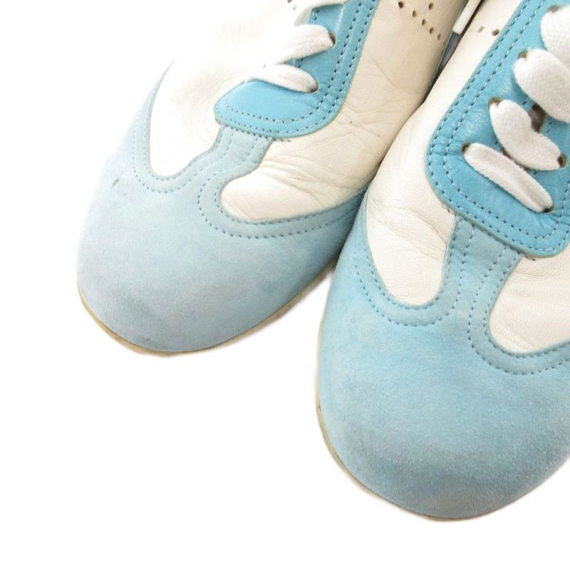 Hermes Quick Leather Suede Sneakers Shoes 37 Light Blue White YJ Light