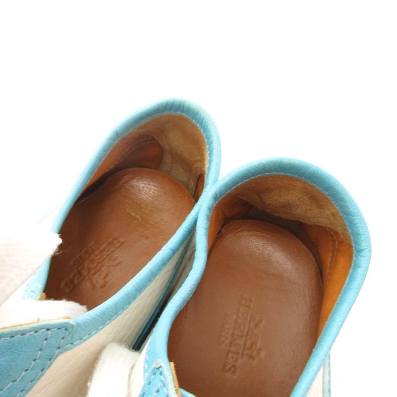 Hermes Quick Leather Suede Sneakers Shoes 37 Light Blue White YJ Light