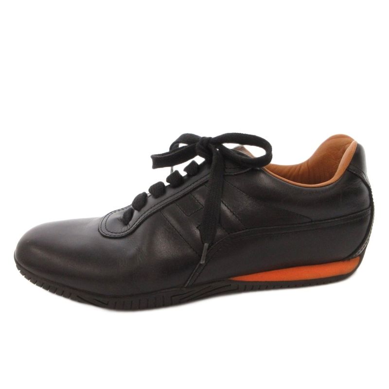 Hermes Quick Sneakers Shoes Low Cut Lace Up Leather 38 Black