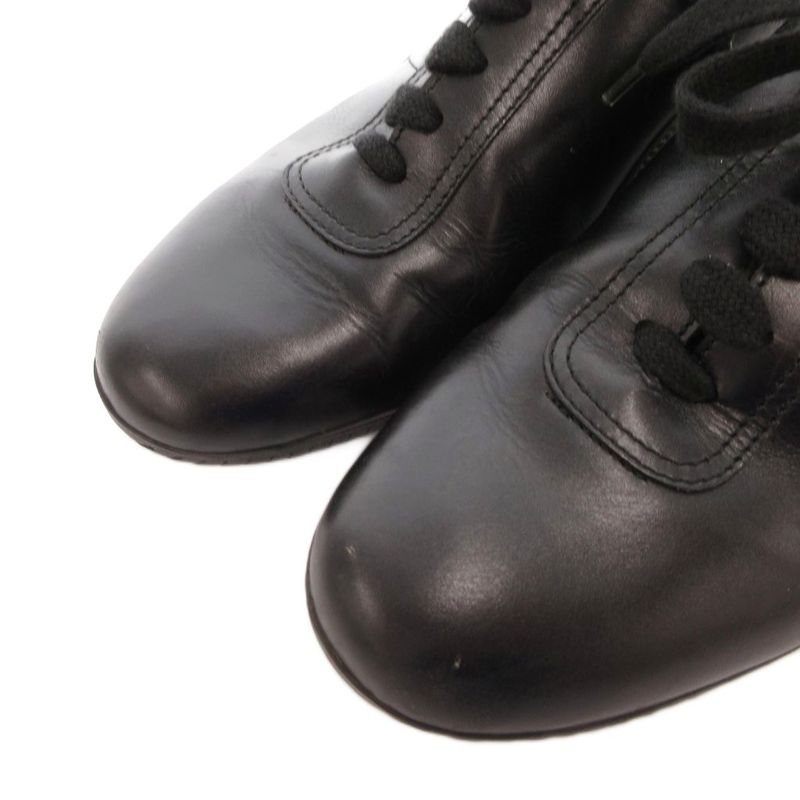 Hermes Quick Sneakers Shoes Low Cut Lace Up Leather 38 Black