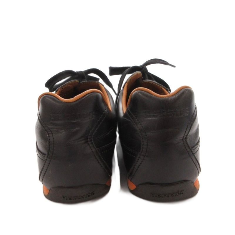 Hermes Quick Sneakers Shoes Low Cut Lace Up Leather 38 Black