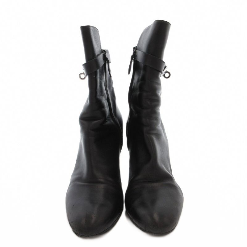Hermes Saint Germain Kelly Short Boots Leather Side Zip 38.5 Black YJ