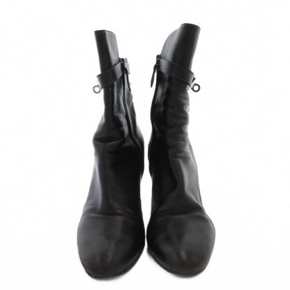 Hermes Saint Germain Kelly Short Boots Leather Side Zip 38.5 Black YJ
