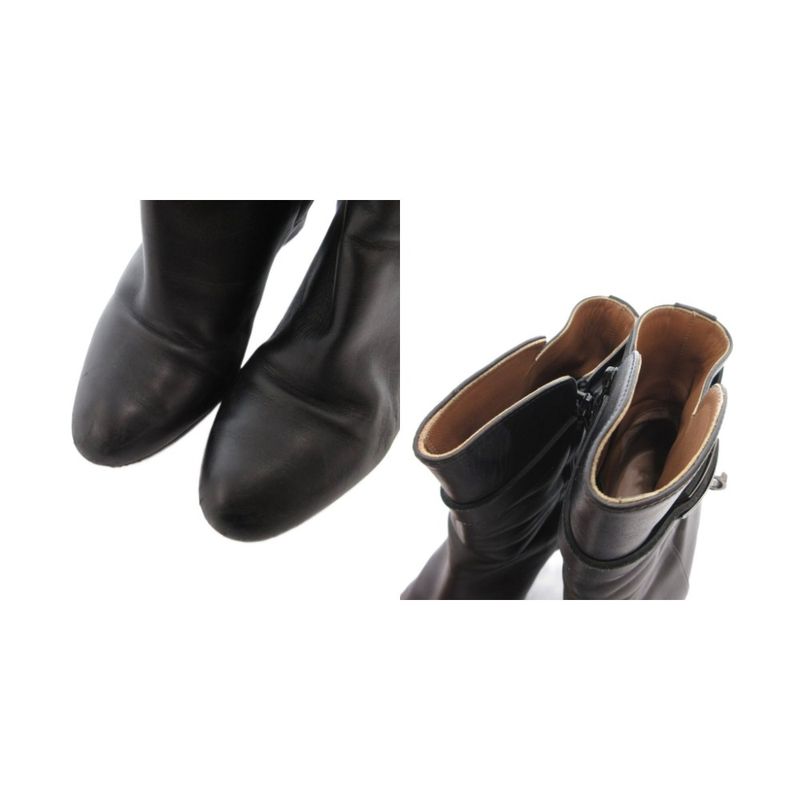 Hermes Saint Germain Kelly Short Boots Leather Side Zip 38.5 Black YJ