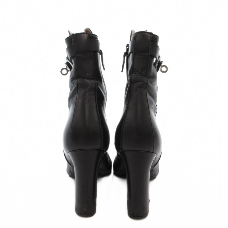 Hermes Saint Germain Kelly Short Boots Leather Side Zip 38.5 Black YJ