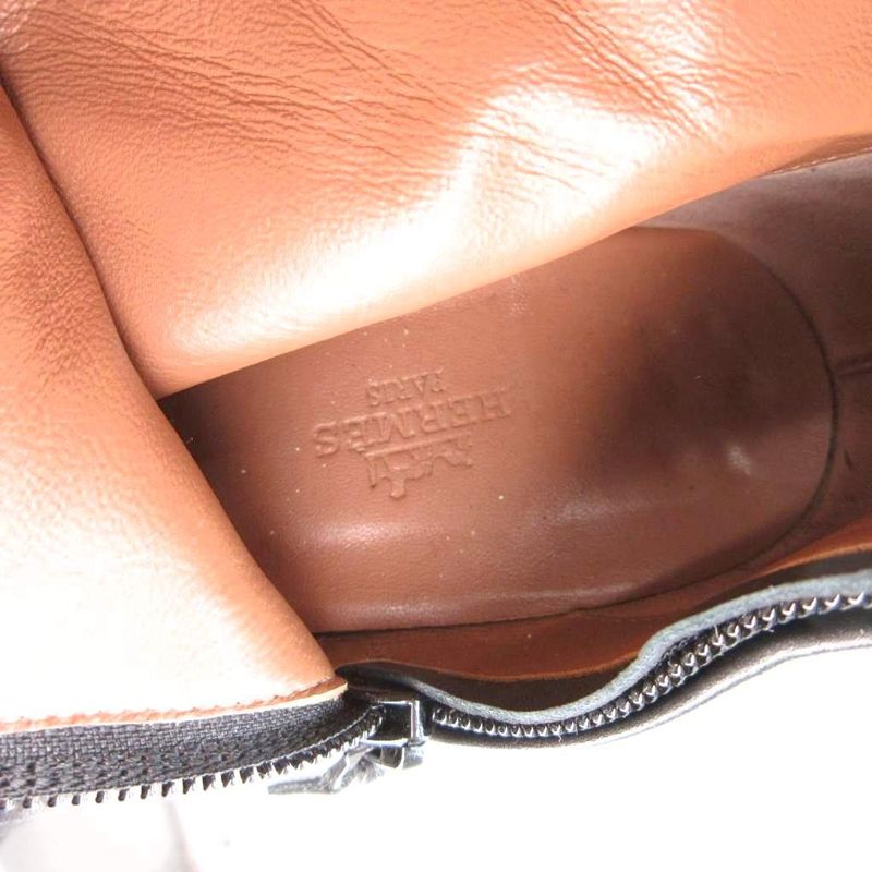 Hermes Saint Germain Kelly Short Boots Leather Side Zip 38.5 Black YJ