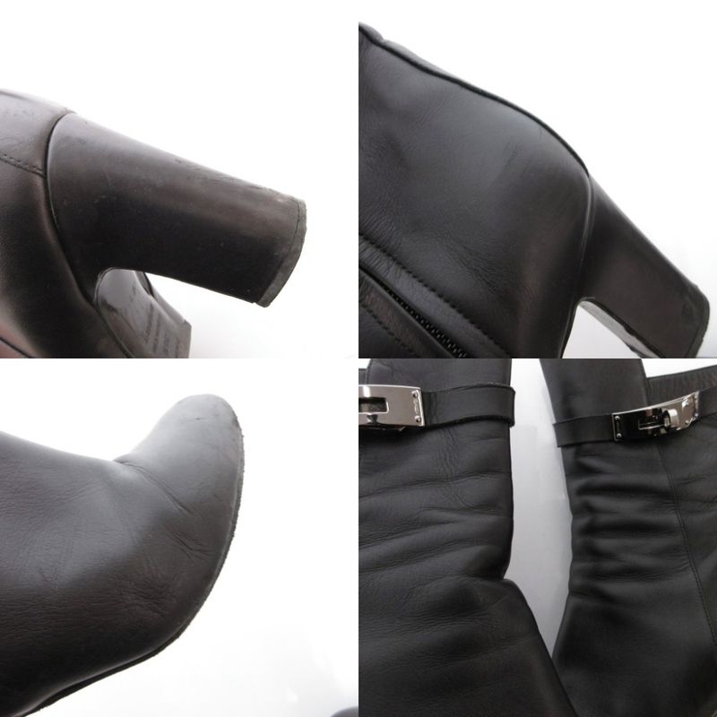Hermes Saint Germain Kelly Short Boots Leather Side Zip 38.5 Black YJ
