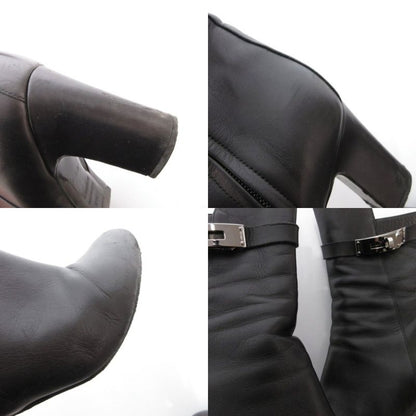 Hermes Saint Germain Kelly Short Boots Leather Side Zip 38.5 Black YJ