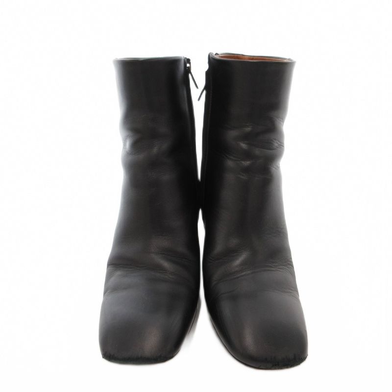 Celine Banban Short Boots Square Toe Side Zip Metal Heel 37.5 Black Silver YJ