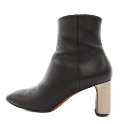 Celine Banban Short Boots Square Toe Side Zip Metal Heel 37.5 Black Silver YJ