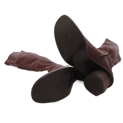 Celine Long Boots Leather Side Zip 37 Gold Bordeaux