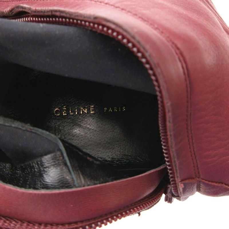 Celine Long Boots Leather Side Zip 37 Gold Bordeaux