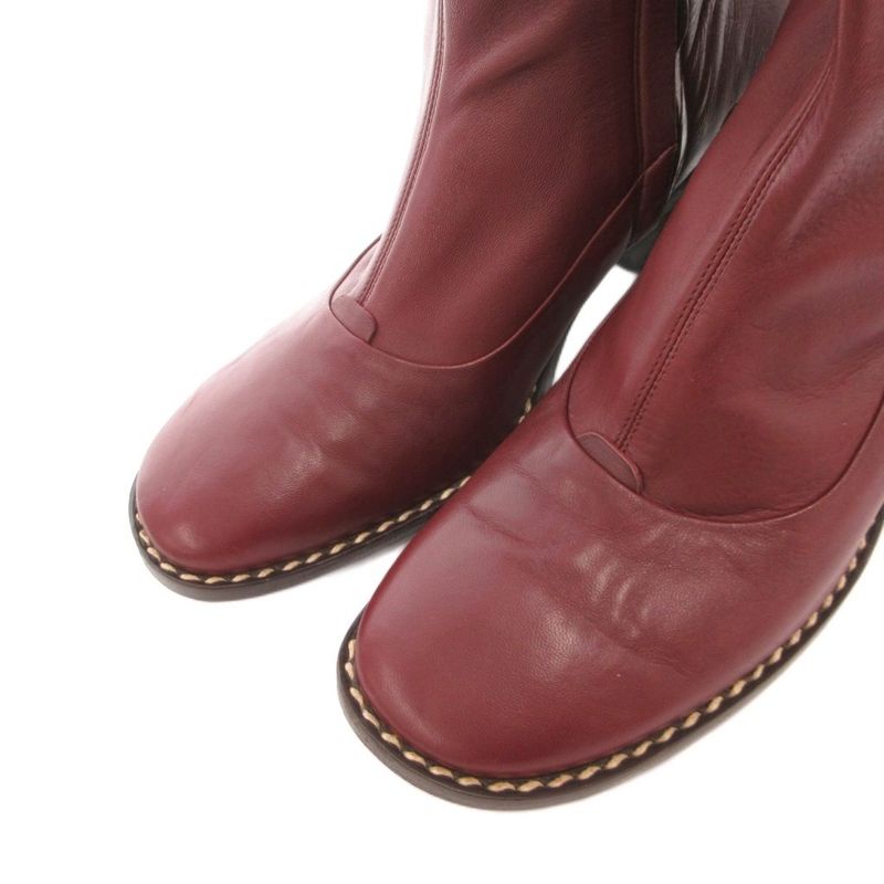 Celine Long Boots Leather Side Zip 37 Gold Bordeaux