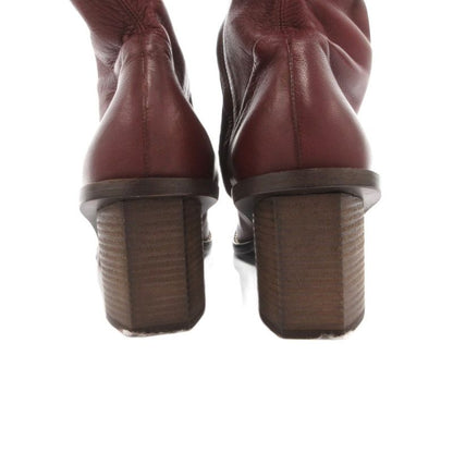 Celine Long Boots Leather Side Zip 37 Gold Bordeaux