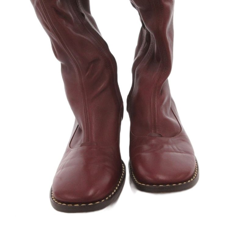 Celine Long Boots Leather Side Zip 37 Gold Bordeaux