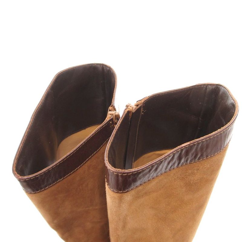 Hermes Long Boots Suede Contrast Leather Side Zip Camel YJ