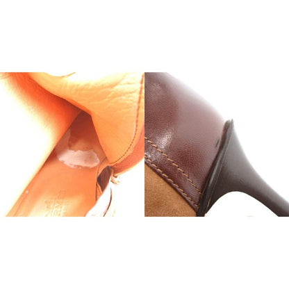 Hermes Long Boots Suede Contrast Leather Side Zip Camel YJ