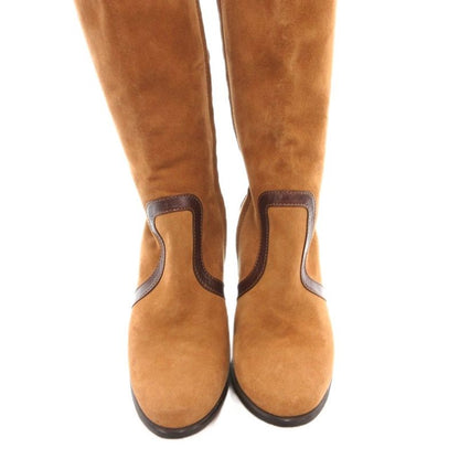 Hermes Long Boots Suede Contrast Leather Side Zip Camel YJ
