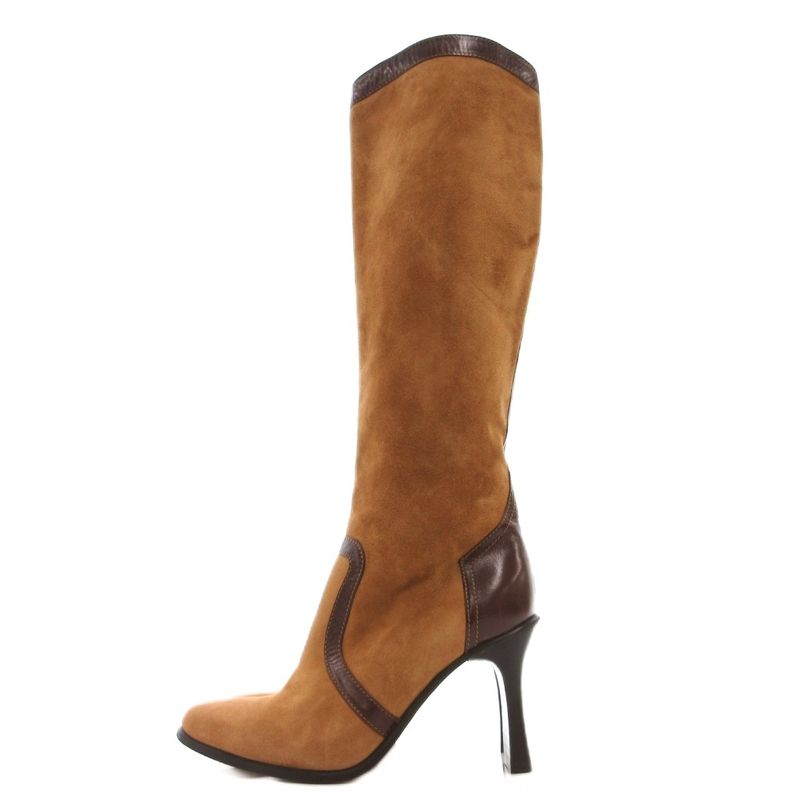 Hermes Long Boots Suede Contrast Leather Side Zip Camel YJ