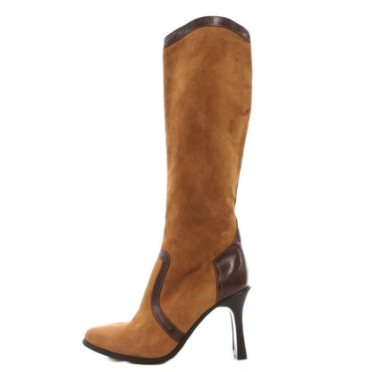 Hermes Long Boots Suede Contrast Leather Side Zip Camel YJ