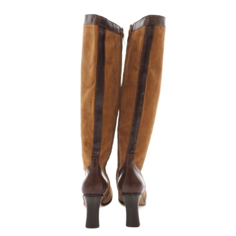 Hermes Long Boots Suede Contrast Leather Side Zip Camel YJ