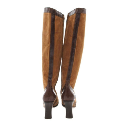 Hermes Long Boots Suede Contrast Leather Side Zip Camel YJ