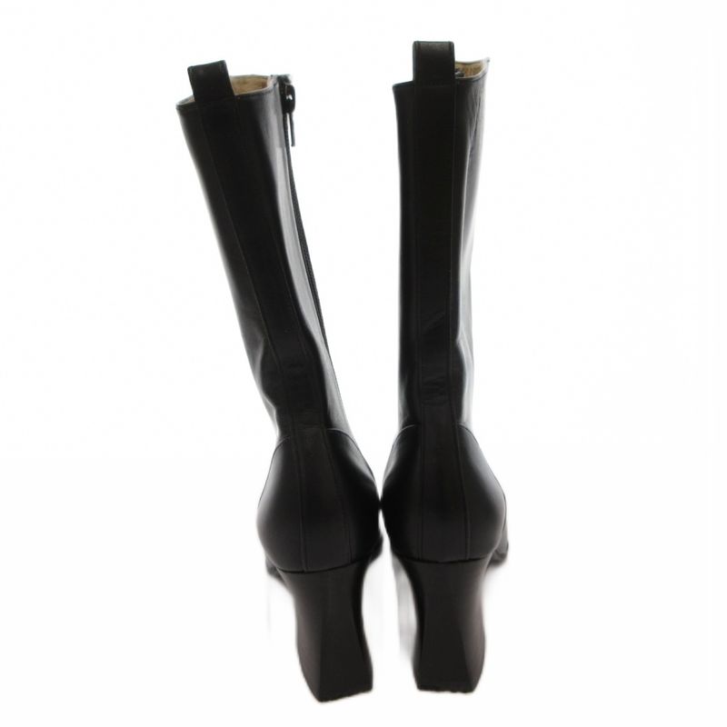 Saint Laurent Yves Long Boots Side Zip Leather 36.5 Black
