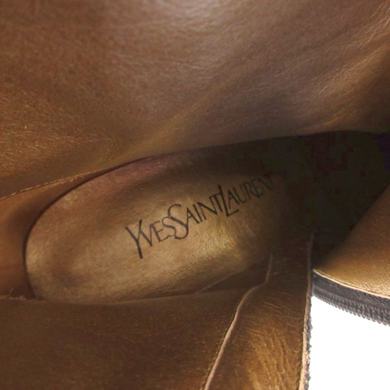 Saint Laurent Yves Long Boots Side Zip Leather 36.5 Black
