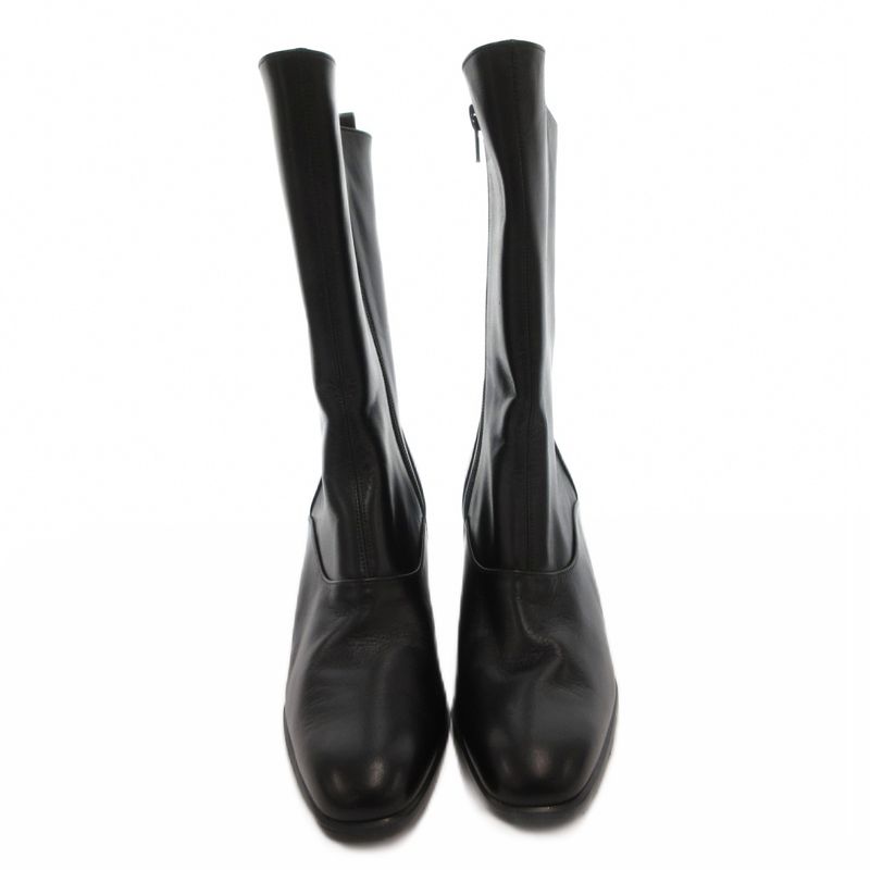 Saint Laurent Yves Long Boots Side Zip Leather 36.5 Black