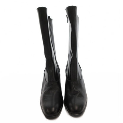 Saint Laurent Yves Long Boots Side Zip Leather 36.5 Black