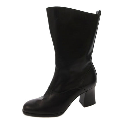 Saint Laurent Yves Long Boots Side Zip Leather 36.5 Black