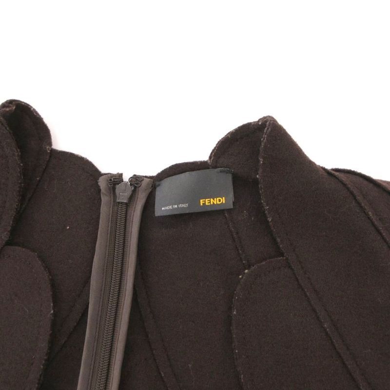 Fendi Dress Scallop Sleeveless Long Wool 42 Brown