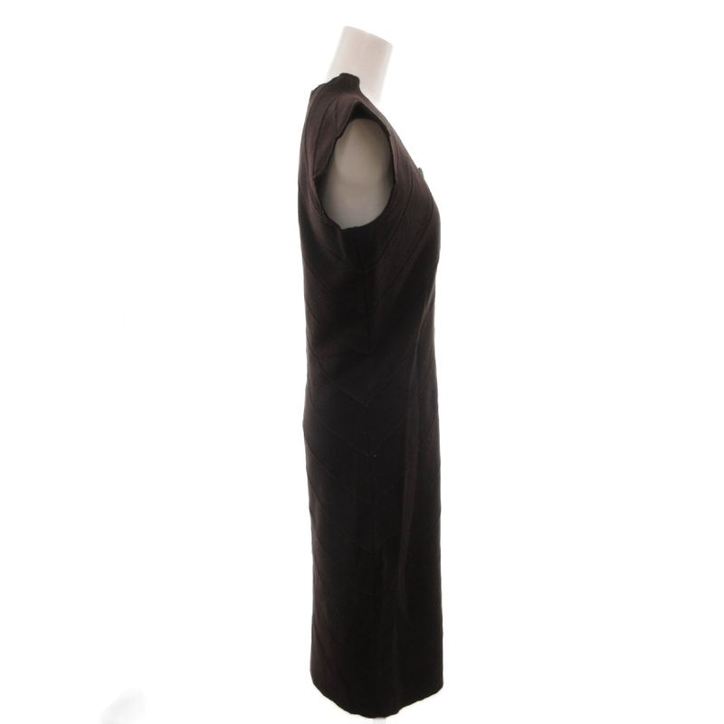 Fendi Dress Scallop Sleeveless Long Wool 42 Brown