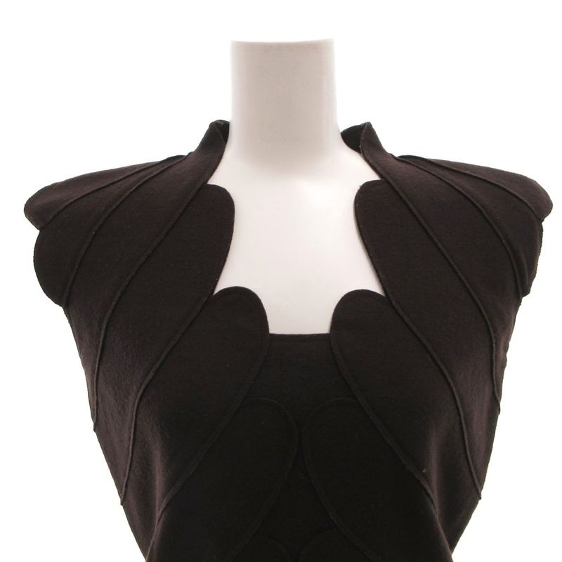 Fendi Dress Scallop Sleeveless Long Wool 42 Brown