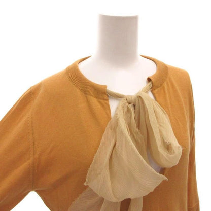 Fendi Knit Dress Silk Ribbon Bowtie Short Sleeve Knee Length 40 Mustard