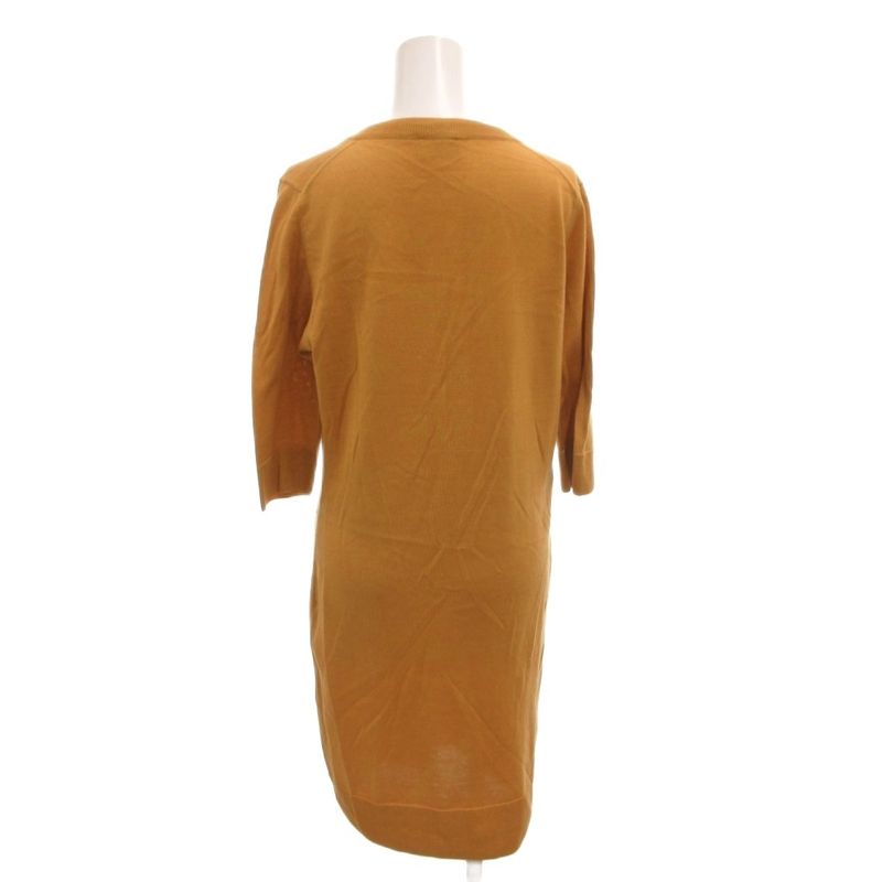 Fendi Knit Dress Silk Ribbon Bowtie Short Sleeve Knee Length 40 Mustard
