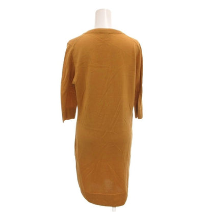 Fendi Knit Dress Silk Ribbon Bowtie Short Sleeve Knee Length 40 Mustard