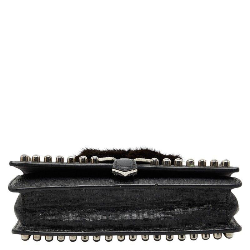 Fendi Carlito Studded Chain Wallet Shoulder Bag Black Leather