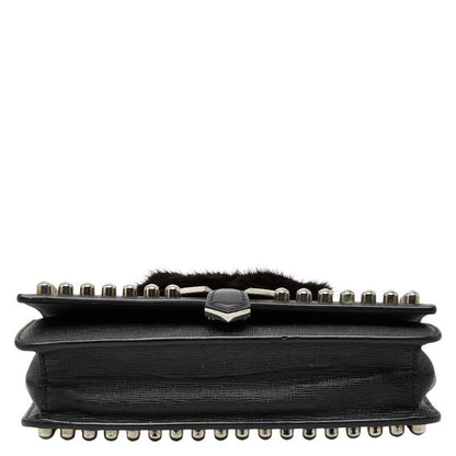 Fendi Carlito Studded Chain Wallet Shoulder Bag Black Leather