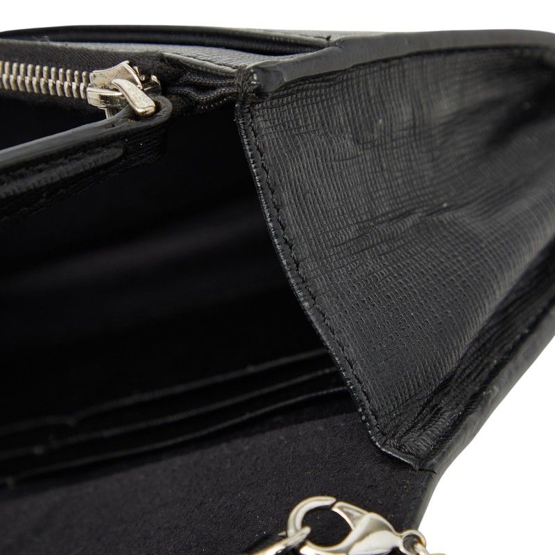 Fendi Carlito Studded Chain Wallet Shoulder Bag Black Leather