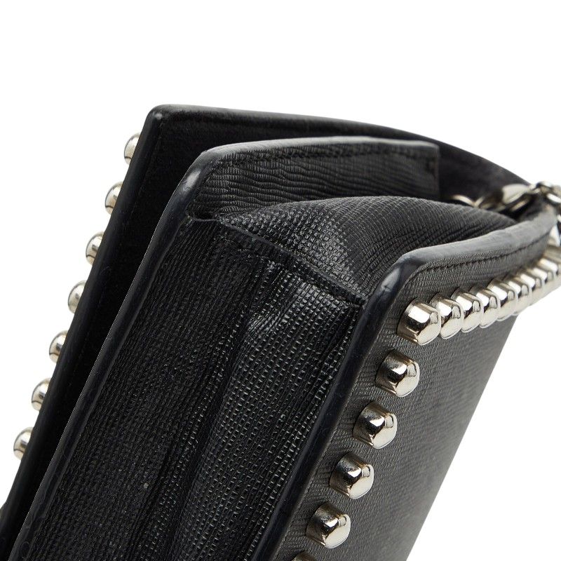 Fendi Carlito Studded Chain Wallet Shoulder Bag Black Leather