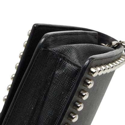 Fendi Carlito Studded Chain Wallet Shoulder Bag Black Leather