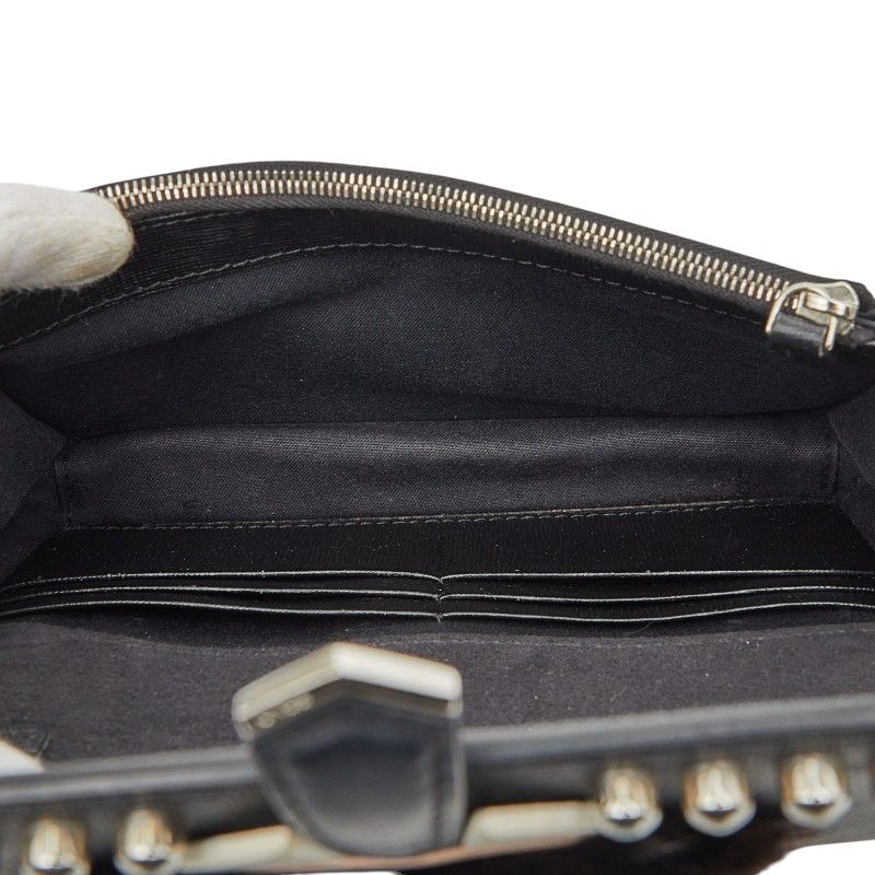 Fendi Carlito Studded Chain Wallet Shoulder Bag Black Leather