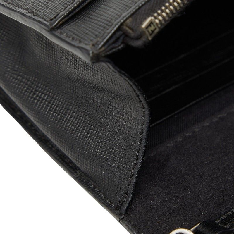 Fendi Carlito Studded Chain Wallet Shoulder Bag Black Leather