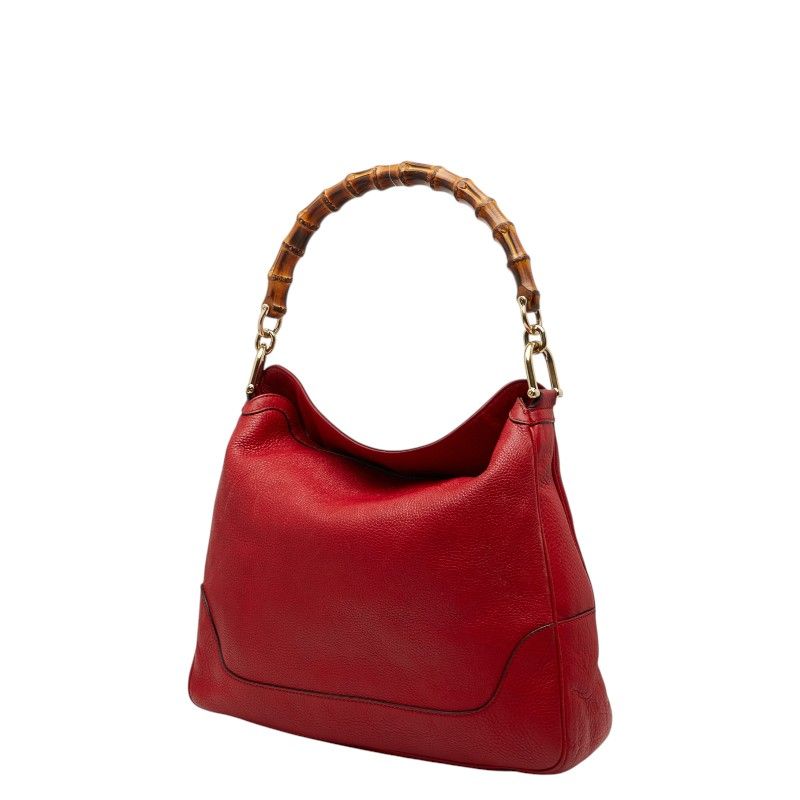 Gucci Bamboo 2-Way Shoulder Bag Red Leather